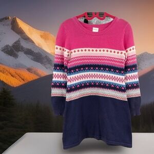 Gymboree Sweater Dress Girls Size 5 Pink Navy Fair Isle Heart Knit Cotton Cozy